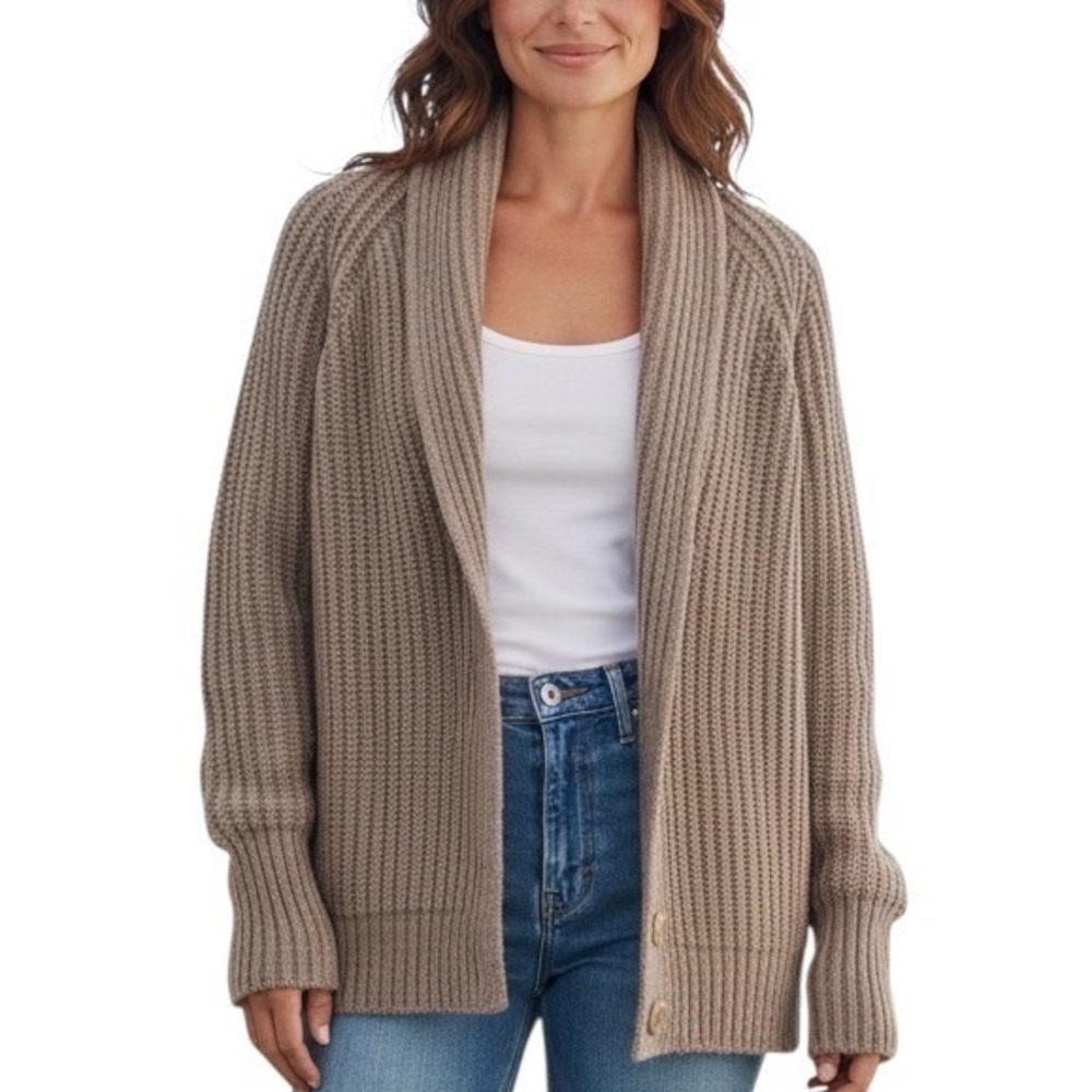 Vince Fisherman Cardigan XS Costal Grandma Minimalist Cream Knit Quiet Luxury